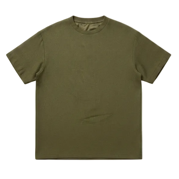 Olive green t-shirt on a white background