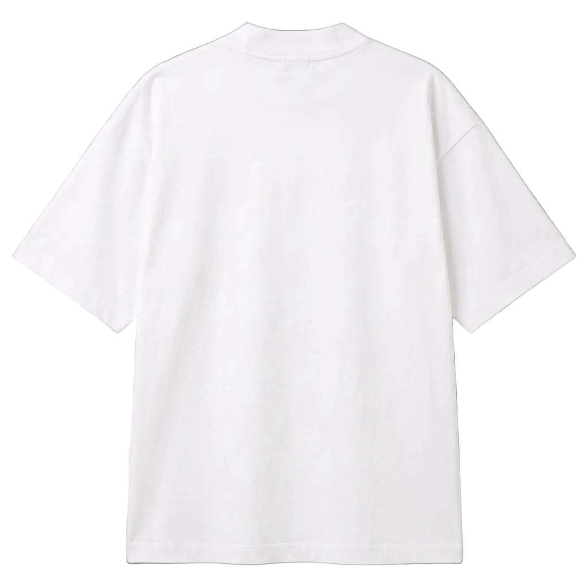 A plain white short-sleeve crewneck t-shirt shown from the back, laid flat against a clean white background.